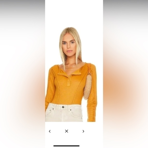 Free People | Sloane Bodysuit textured  Amber Rust mid button up long sleeve s - Picture 2 of 14
